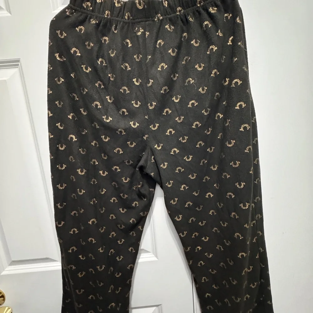 True Religion Black Joggers fleece pajamas with Gold Pattern size large